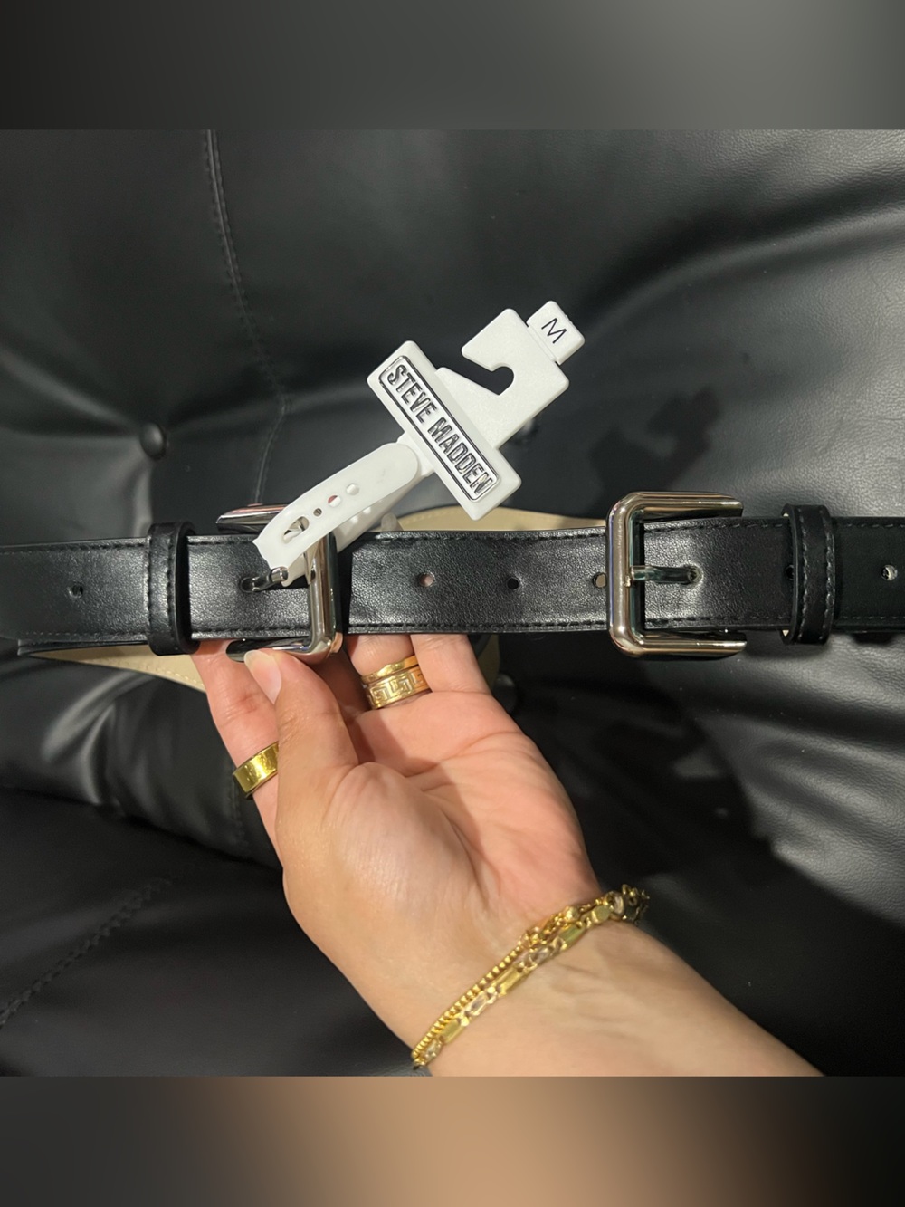 Steve Madden Black Double Buckle Leather Belt